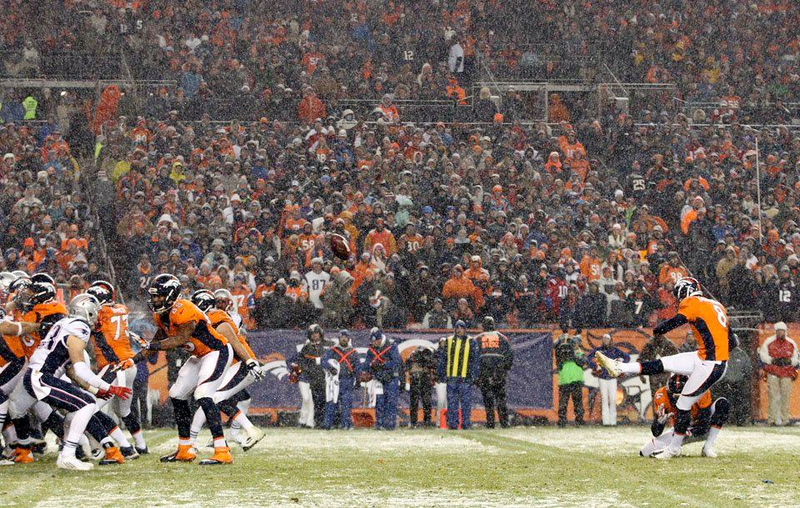 Denver Broncos kicker Brandon McManus kicks a ball that was expertly snapped to him by Broncos star Aaron Brewer during the team’s Week 12 matchup against the Patriots, which Denver won 30-24 in overtime. (Photo: Ben Hays/Denver Broncos)
